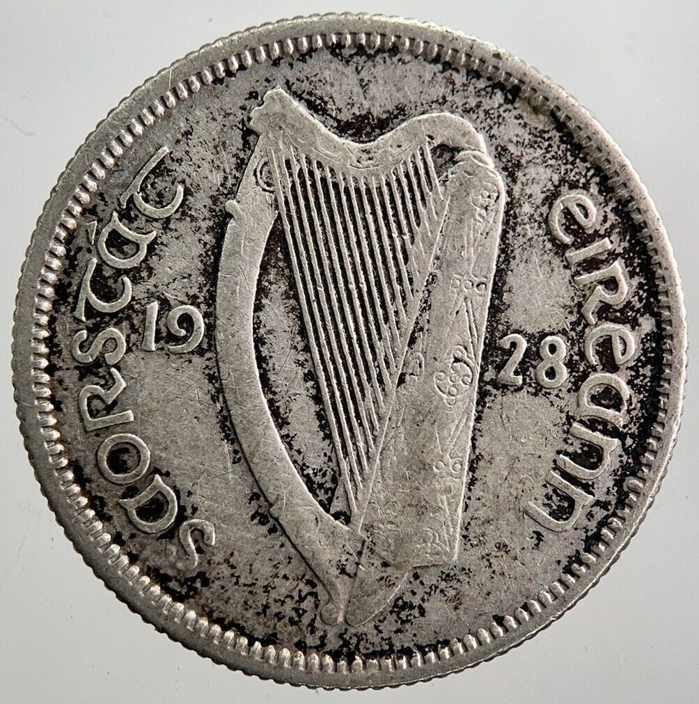 1928 Irish Shilling Bull Silver Coin | Fine Collectable Grade | a7971