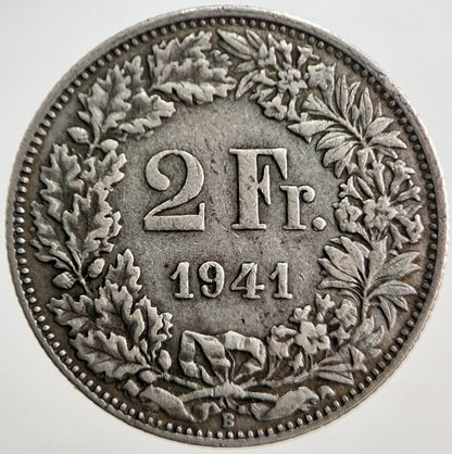 1941 Switzerland Swiss 2 Two Franc Silver Coin | Fine Collectable Grade | a7265
