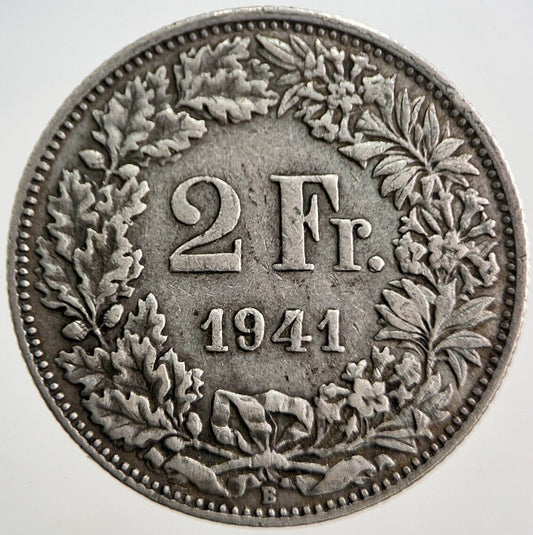 1941 Switzerland Swiss 2 Two Franc Silver Coin | Fine Collectable Grade | a7265