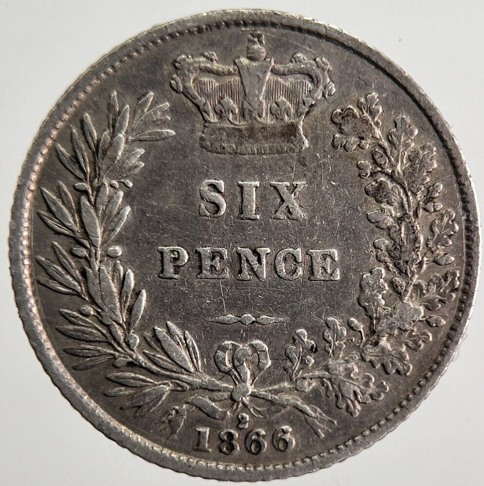 1866 Die - 2 Victoria Six - Pence Silver Coin | Fine Collectable Grade | a1090