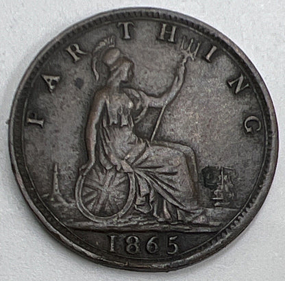1865 Victoria Farthing | British Copper Coin | Fine Collectable Grade | a621