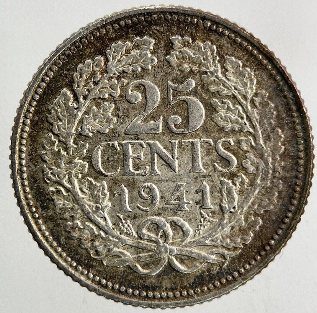 1941 Netherlands 25 Cents Silver Coin | Very High Grade