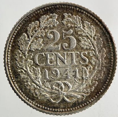 1941 Netherlands 25 Cents Silver Coin | Very High Grade