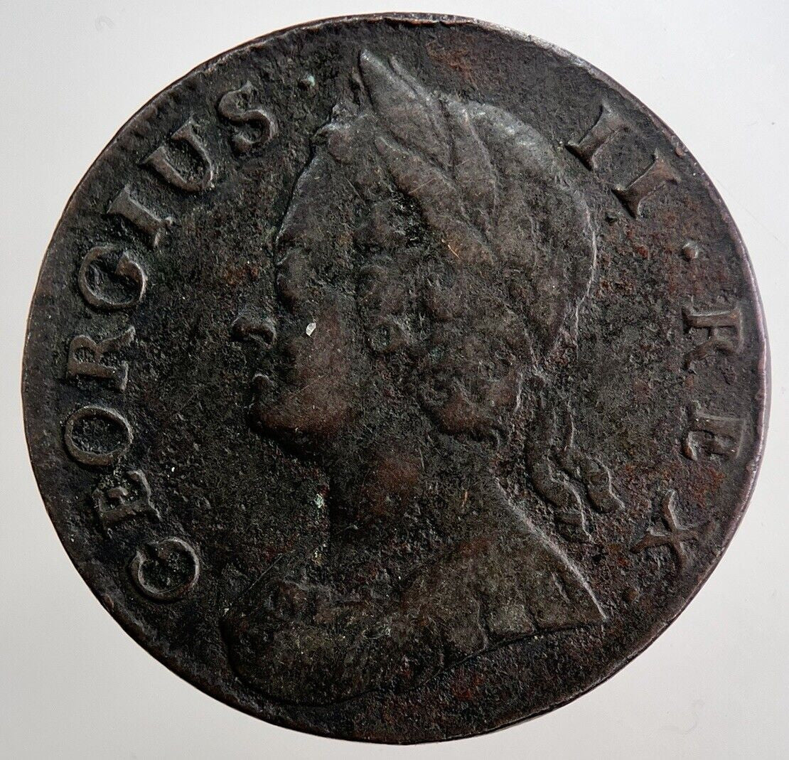 1744 George 2nd II Half-Penny British Coin | Fine Collectable Grade | a5047