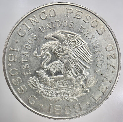 1959 Mexico 5 Pesos Silver Coin | Very High Grade
