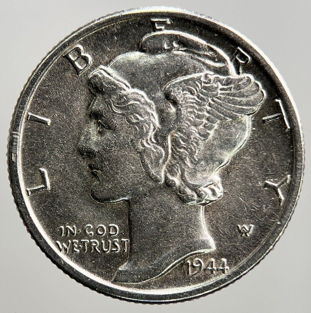 1944 - D US USA Mercury Dime Silver Coin | Very High Grade | a285