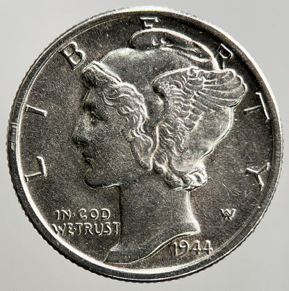 1944 - D US USA Mercury Dime Silver Coin | Very High Grade | a285
