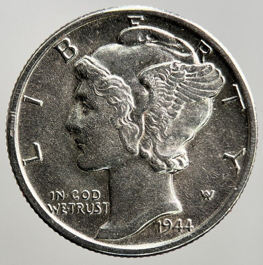 1944 - D US USA Mercury Dime Silver Coin | Very High Grade | a285