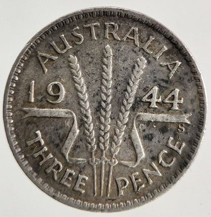 1944 - S Australia Threepence Silver Coin | Fine Collectable Grade