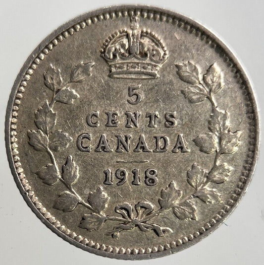 1918 Canada 5 Cents Silver Coin | Very High Grade