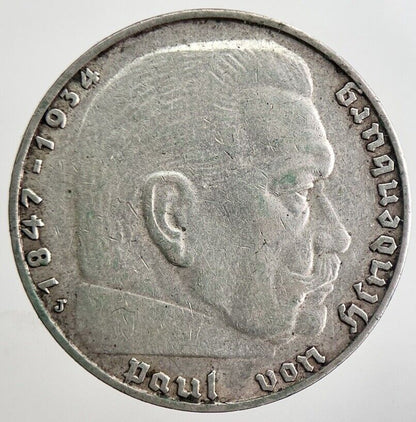 1937 - J Germany Nazi 2 Mark Silver Coin | Fine Collectable Grade | a2415