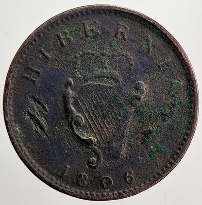 1806 Irish George III Hibernia Farthing Coin | Fine Collectable Grade | a6020
