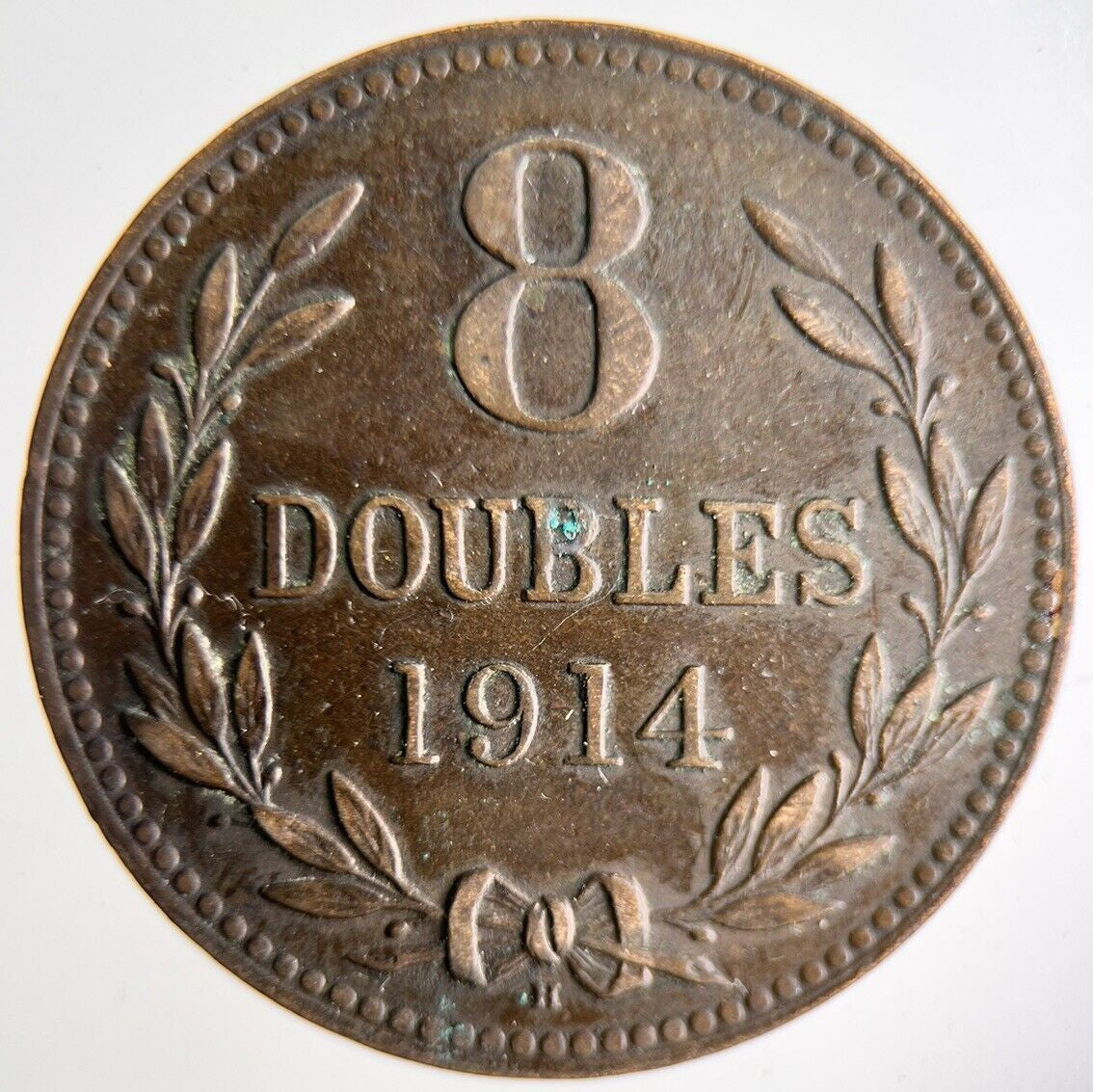 1914 Guernsey 8 Doubles Coin | Fine Collectable Grade