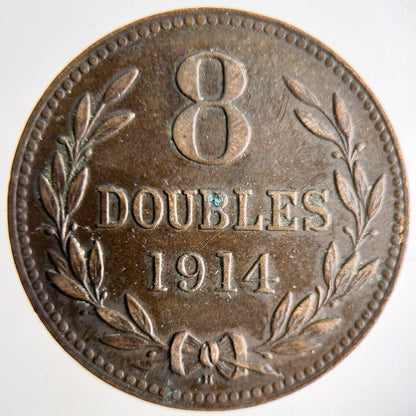 1914 Guernsey 8 Doubles Coin | Fine Collectable Grade