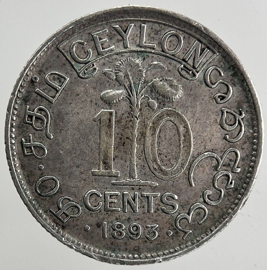 1893 Ceylon 10 Cents Silver Coin | Very High Grade