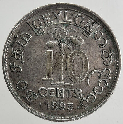 1893 Ceylon 10 Cents Silver Coin | Very High Grade