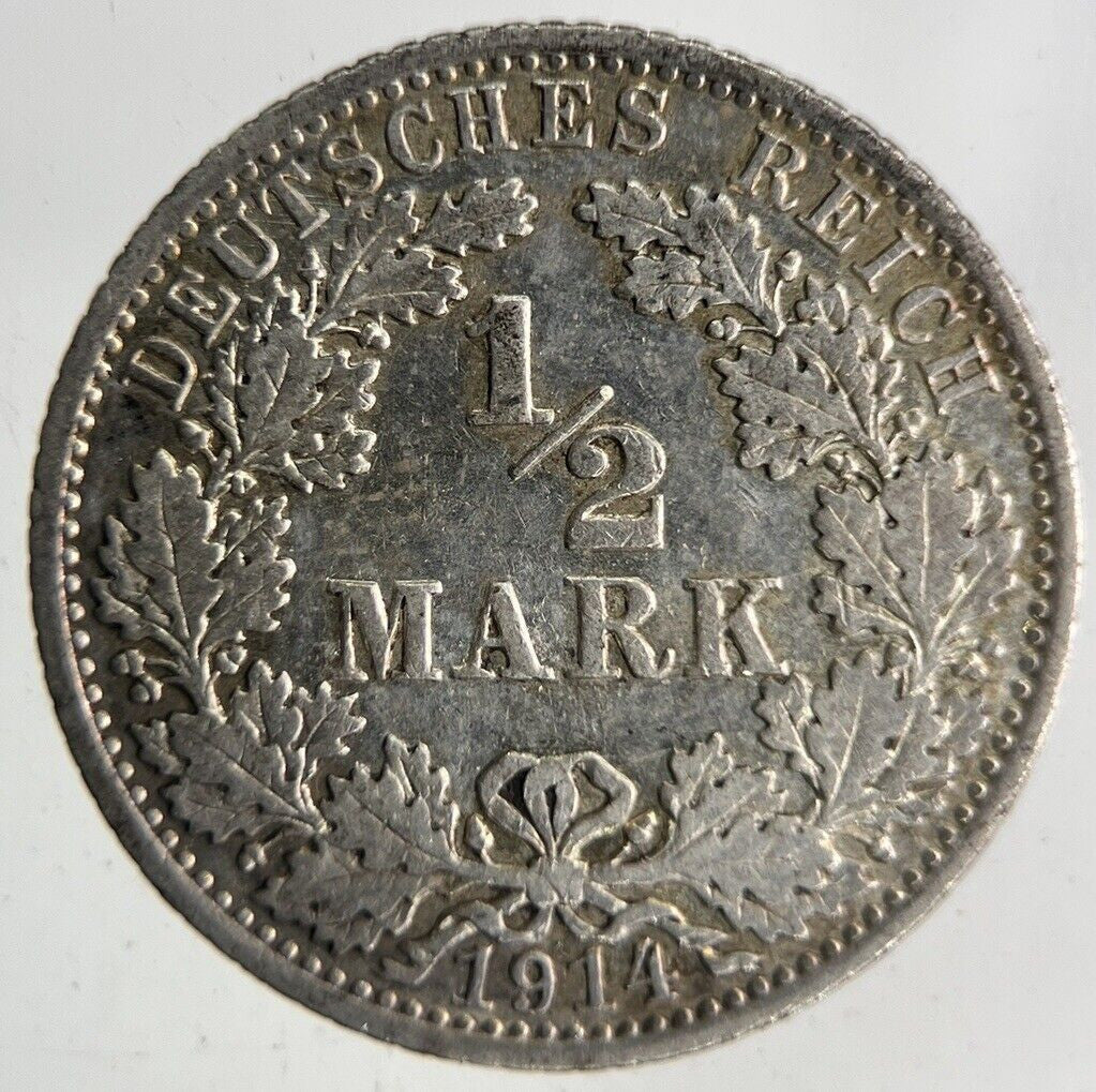 1914 Germany 1/2 Half Mark Silver Coin | Very High Grade