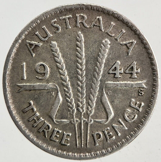 1944 - S Australia Threepence Silver Coin | Fine Collectable Grade