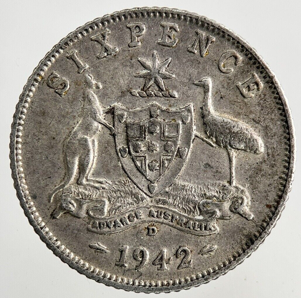 1942 - D Australia Sixpence Silver Coin | Fine Collectable Grade