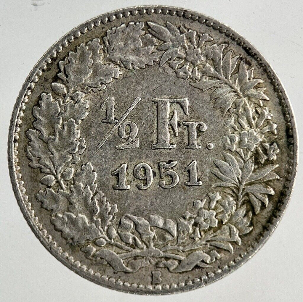 1951 Switzerland Swiss 1/2 Half Franc Silver Coin | Fine Collectable Grade