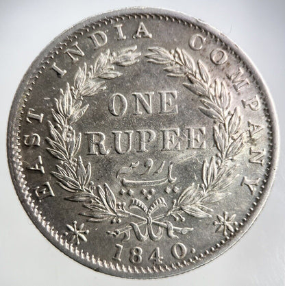 1840 East India Company 1 One Rupee Silver Coin | Very High Grade