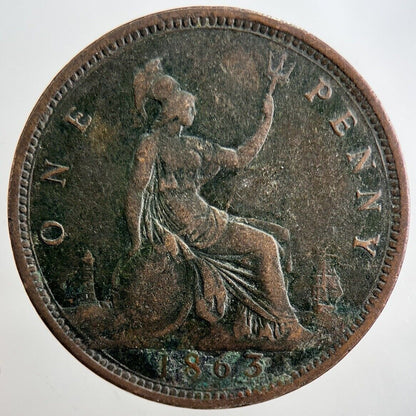 1863 Victoria One Penny Coin | Collectable Grade | a3244