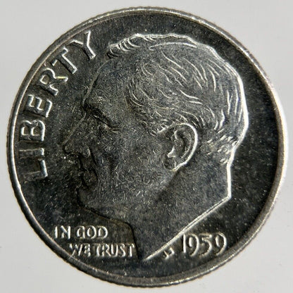 1959 - D US USA Roosevelt Dime Silver Coin | Fine Collectable Grade