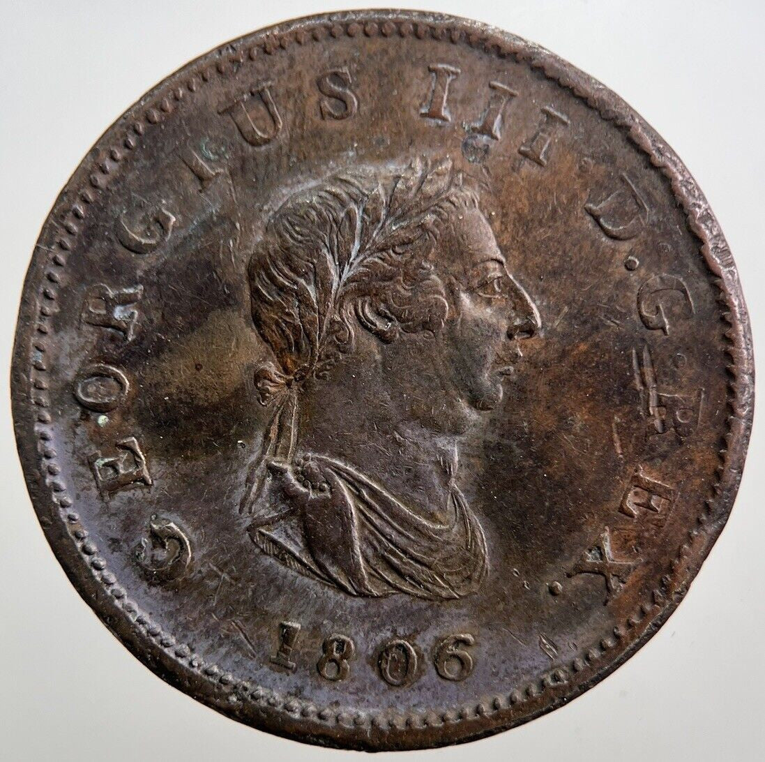 1806 George III 3rd Half-Penny Coin | Very Fine Grade | a7181