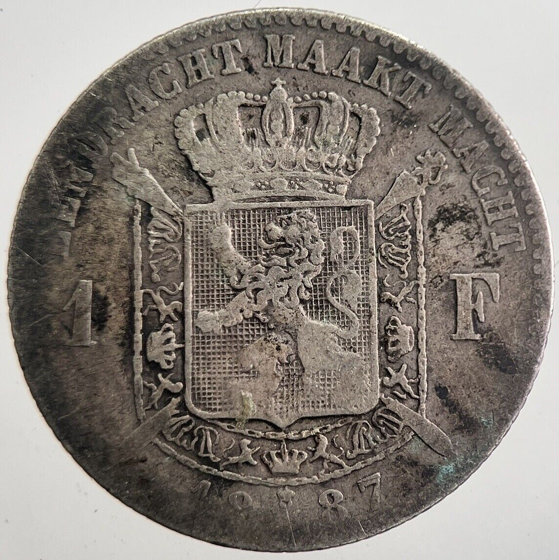 1887 Belgium 1 One Franc Silver Coin | Collectable Grade | a7751