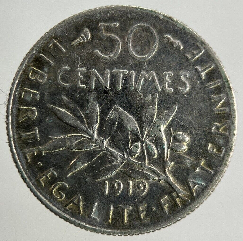 1919 France 50 Centimes Silver Coin | Fine Collectable Grade