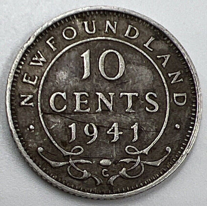 1941 - C 10 Cents | New Foundland Silver Coin | Collectable Grade | a125