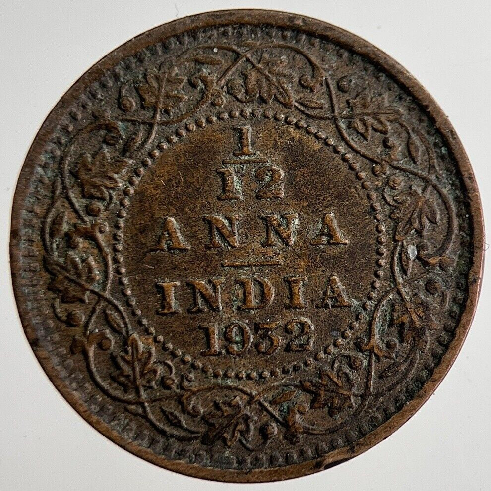 1932 India 1/12 Anna Coin | Very High Grade | a8858