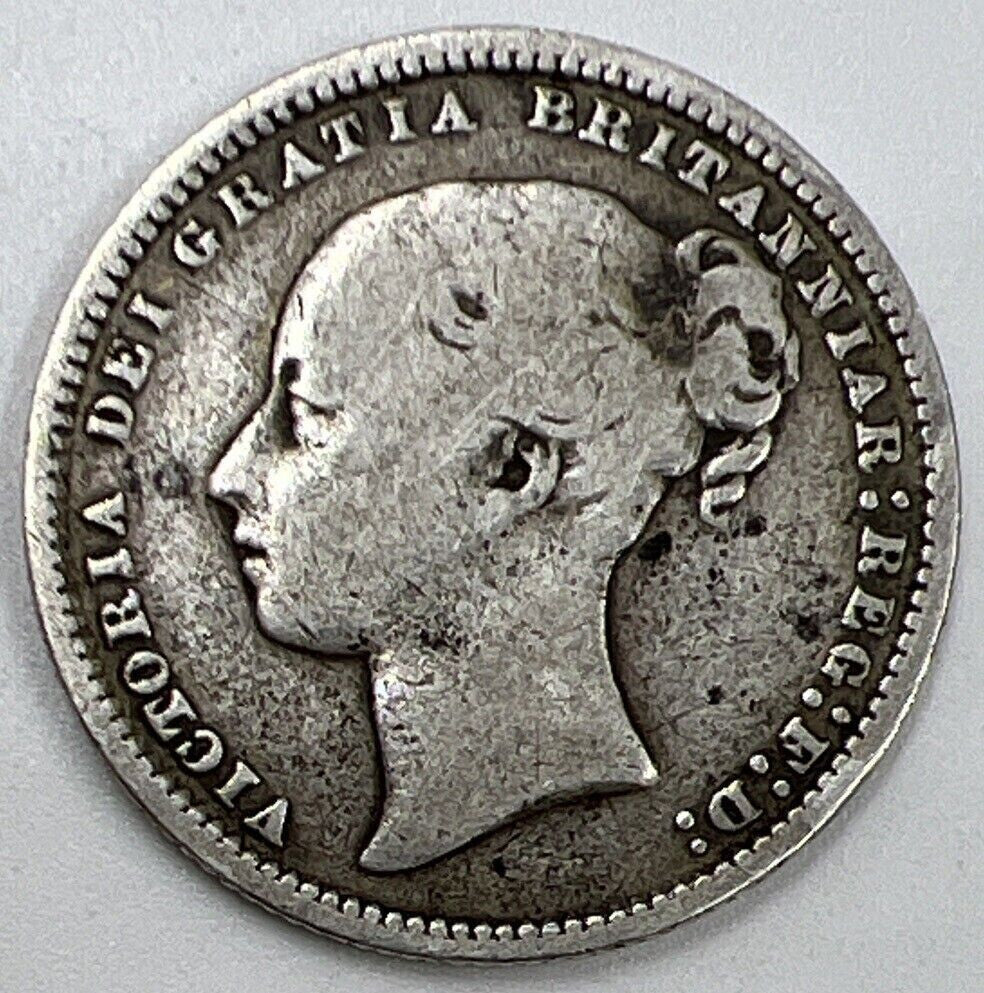1877 Die - 17 Victoria Shilling | British Silver Coin | Collectable Grade | a1130
