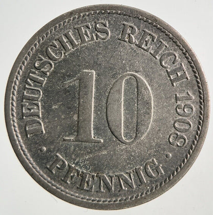 1908 Germany 10 Pfennig Coin | Very High Grade