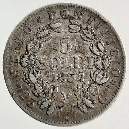 1867 Italy 5 Soldi Papal States Silver Coin | Very High Grade