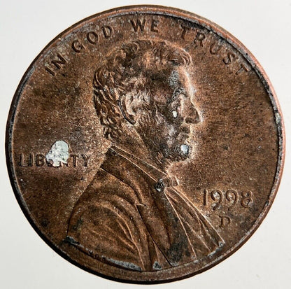 1998 - D US USA Lincoln One Cent Coin | Fine Collectable Grade
