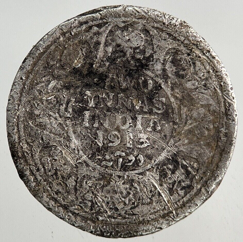 1913 India 2 Annas Silver Coin | Fair Grade