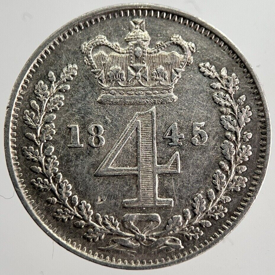 1845 Victoria Maundy Four - Pence Silver Coin | Very Fine Grade | a8786