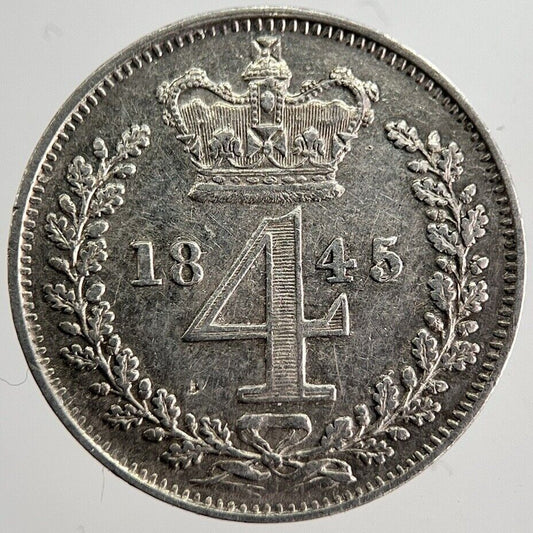 1845 Victoria Maundy Four - Pence Silver Coin | Very Fine Grade | a8786
