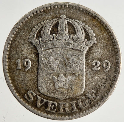 1929 Sweden 25 Ore Silver Coin | Collectable Grade | a8765