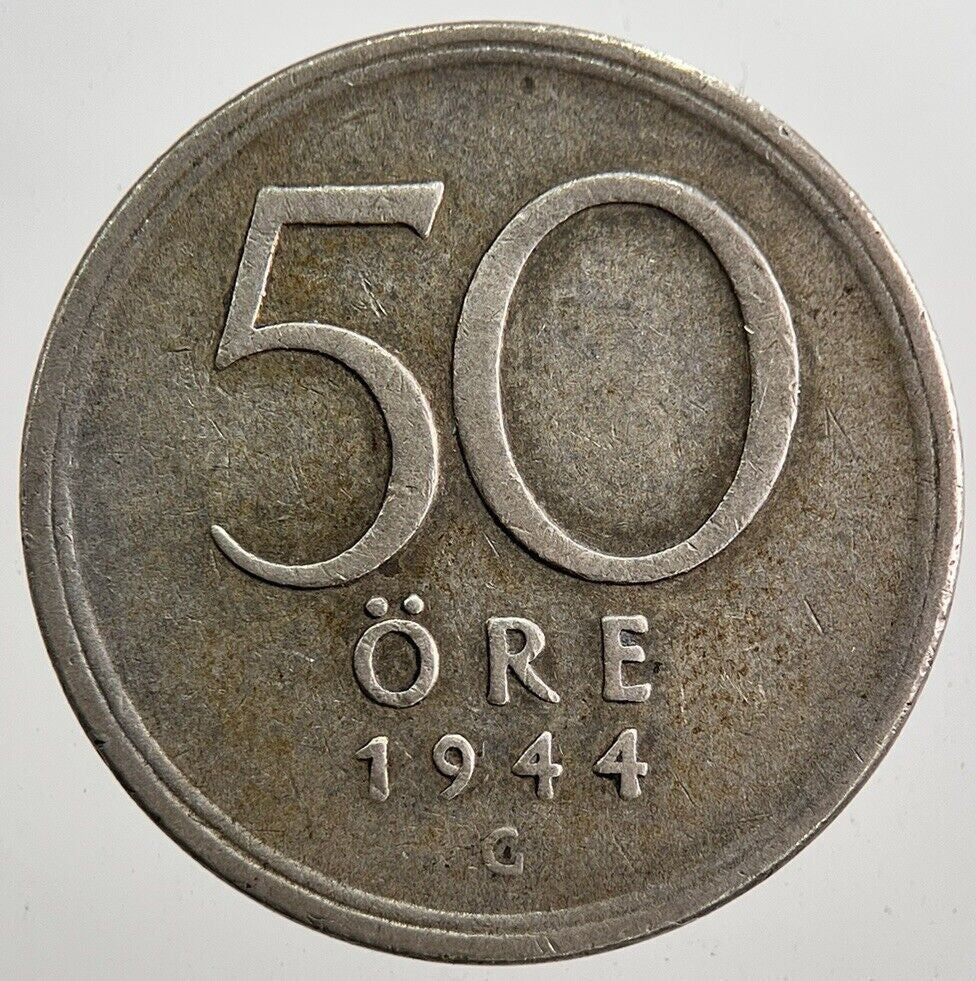 1944 Sweden 50 Ore Silver Coin | Fine Collectable Grade | a7921