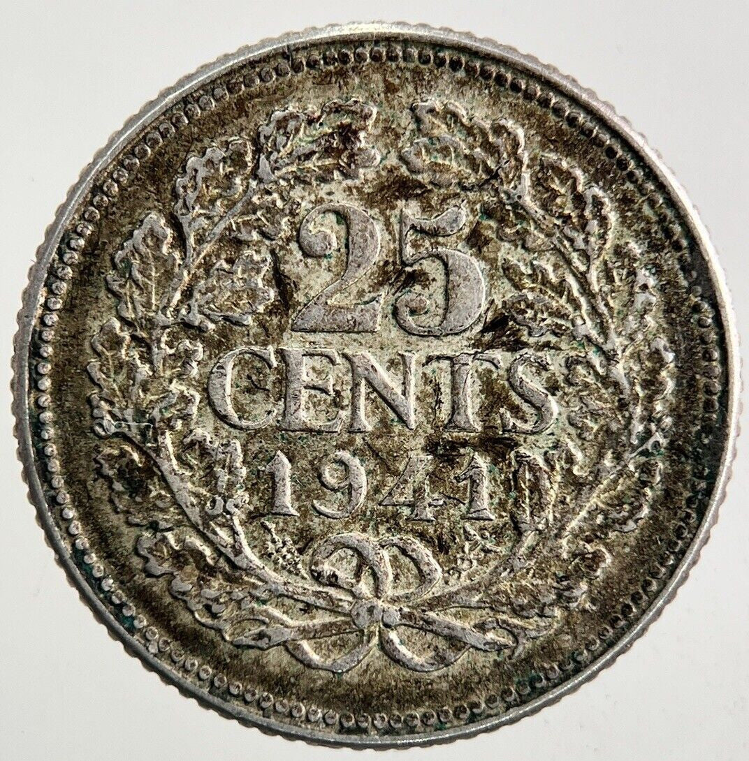 1941 Netherlands 25 Cents Silver Coin | Very High Grade