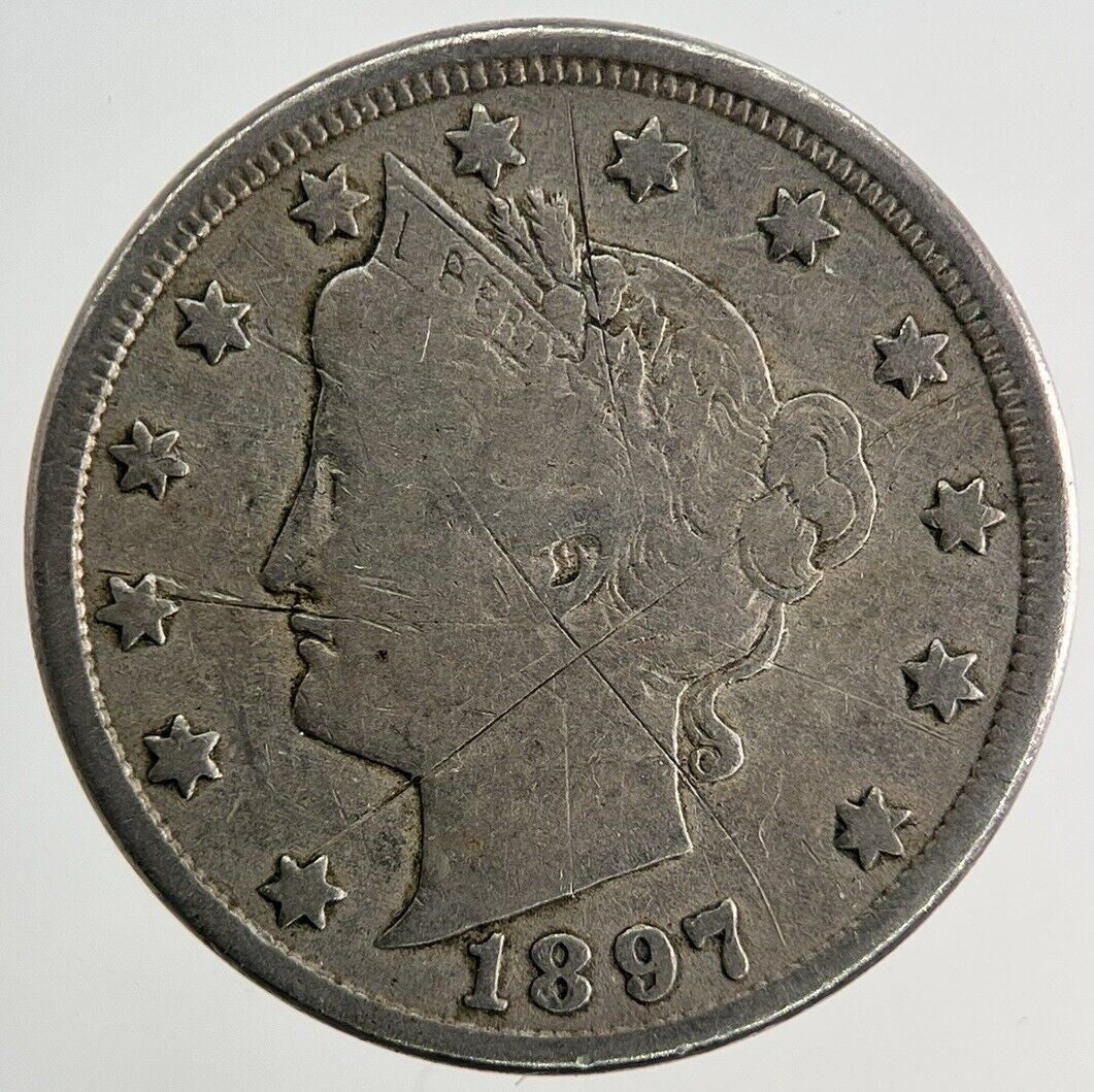 1897 US USA Liberty V 5 Cents Nickel Coin | Fine Collectable Grade