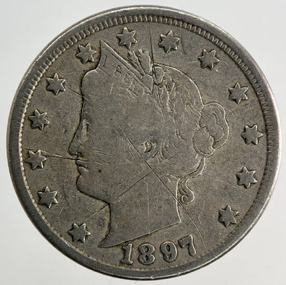 1897 US USA Liberty V 5 Cents Nickel Coin | Fine Collectable Grade