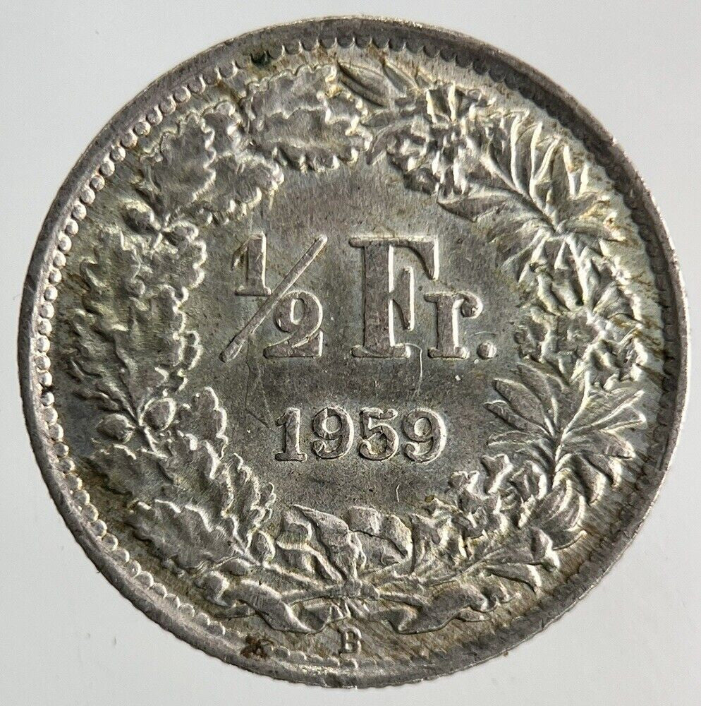 1959 Switzerland Swiss 1/2 Half Franc Silver Coin | Very High Grade