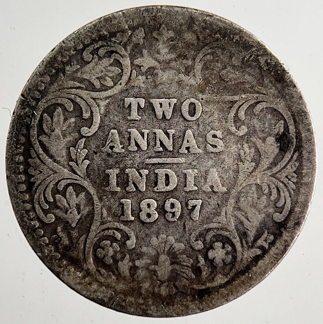 1897 India Two 2 Annas Silver Coin | Collectable Grade | a8205