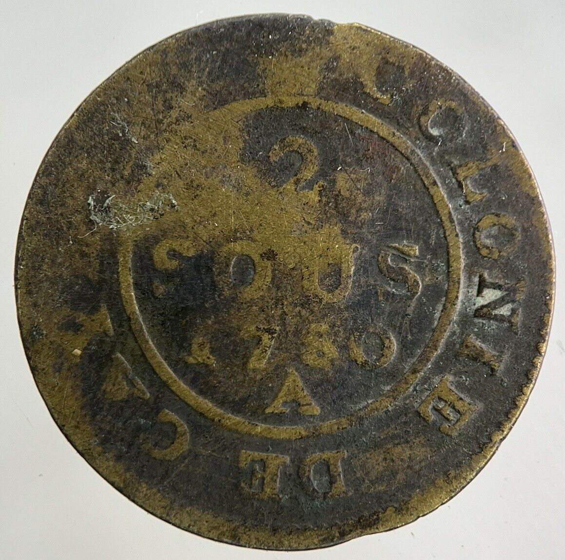 1780 France 2 Sous Guiana Coin | Collectable Grade