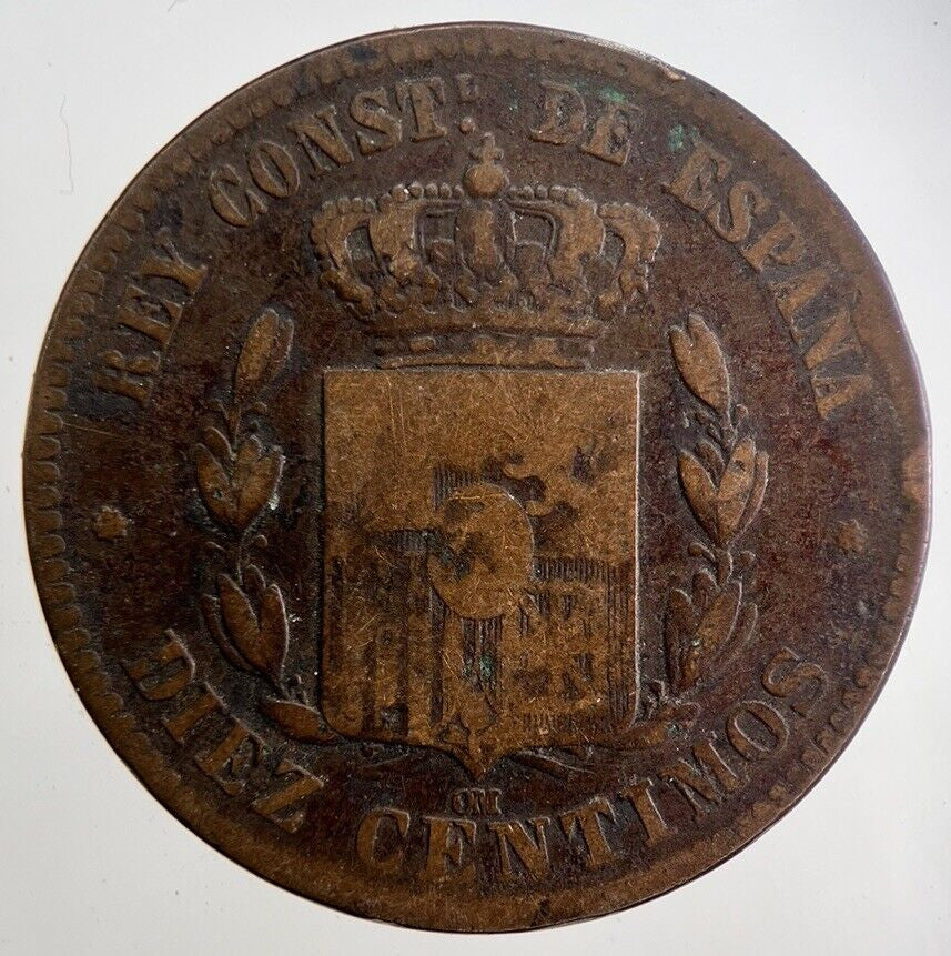 1879 Spain Diez 10 Ten Centimos Coin | Fair Grade | a4739