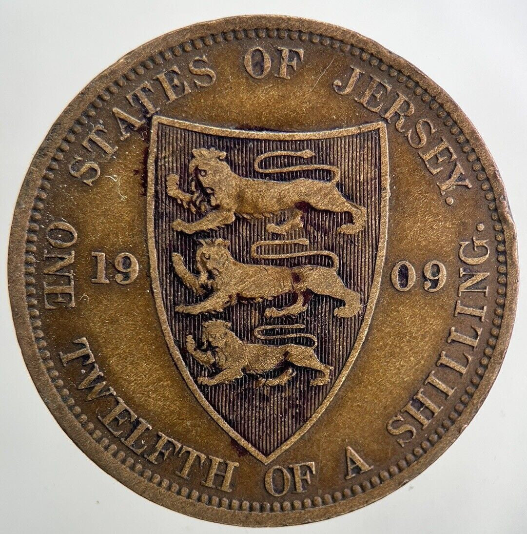1909 Jersey 1/12th One Twelfth Shilling Coin | Fine Collectable Grade