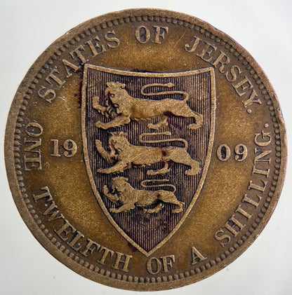 1909 Jersey 1/12th One Twelfth Shilling Coin | Fine Collectable Grade